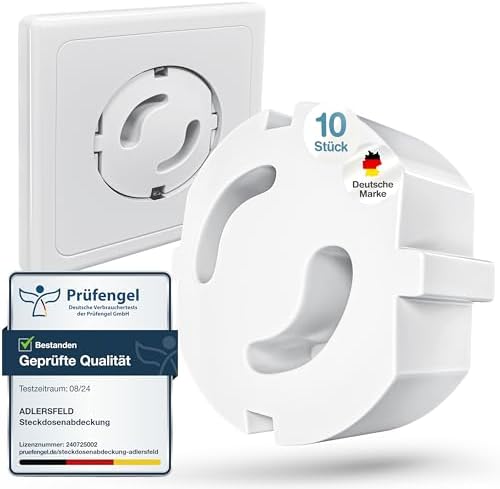 Adlersfeld® Steckdosen Kindersicherung (10x Stück) - Kindersicherung Steckdose zum Schutz vor Stromschlägen - Einfache Installation ohne Kleben - Steckdosenschutz Weiß - Sicherheit