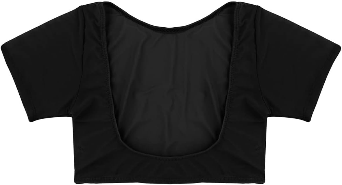 Freebily Women's Sheer Mesh See Through Shirt Short Sleeve Open Bust Crop Top Belly Dance Costume