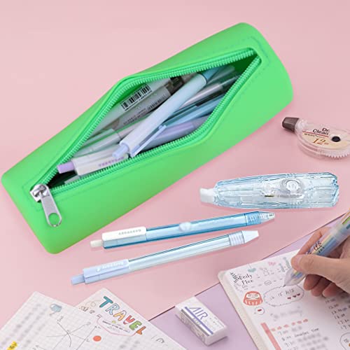 Image of Oyachic Slim Pencil Case,Cylinder Pencil Pouch,Silicone Makeup Bag,Green