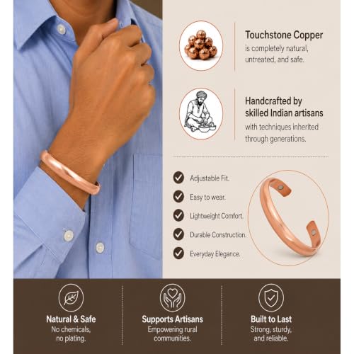 Image of Touchstone Copper bracelet Tibetan style. Hand forged with solid and high gauge pure copper. Elegant minimalistic design.