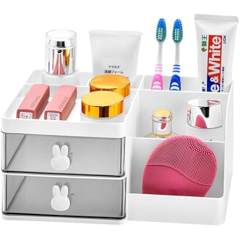 VITVITI Toothbrush Holders for Bathrooms Countertop, 6 Slots Toothpaste Bathroom Counter Sink Organizer with Drawers, Plastic Bathroom Organizer for Vanity/Makeup/Office White Cover