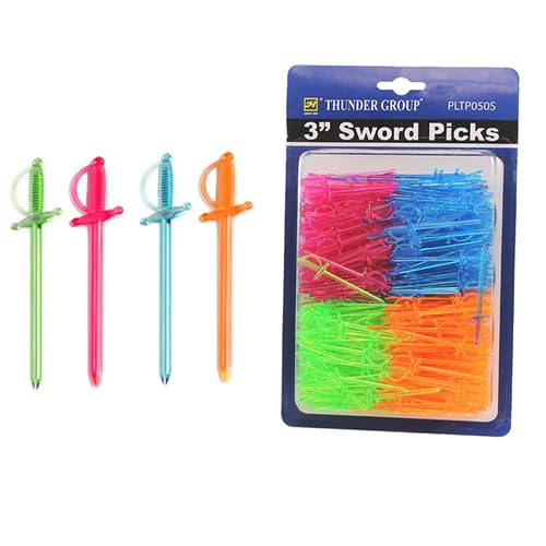 P44-TG-PLTP050S, Sword Picks, 3" Assorted Color Plastic Cocktail and Appetizer Picks, Decorative Drink Garnish Skewers for Bars and Parties, 500 per Pack, 12 Packs per Case