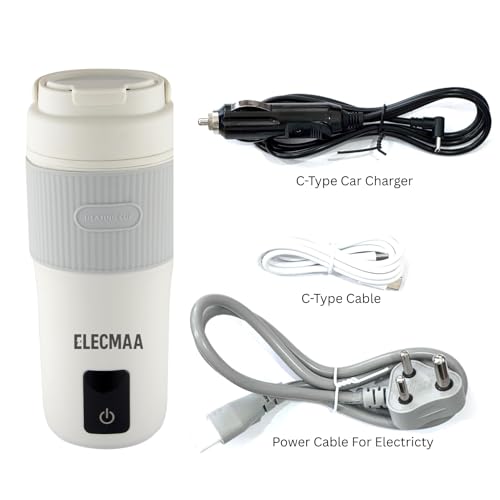 Image of Elecmaa2 in 1 Car Electric Kettle & Bottle for office, car,home and Travel 400ml | Ideal for Homes (220v) & Car, office 12-24V DC | 4 Temp & Digital Touch Ctrl | Ideal for baby milk