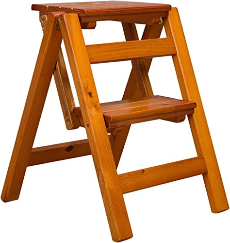 ISHEGREV Taburete de Escalera de Madera Plegable, Escalera de Mano, Silla de Escalera portátil de Seguridad, taburetes pequeños Multiusos de 2 escalones, Silla de Escalera móvil, Biblioteca