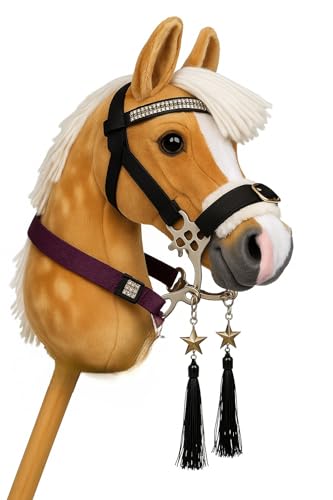 Hobby Horse Trense Hakamore Zaumzeug, Trense inkl. Zügel und mit Fell unterlegt, Zubehör für Steckenpferd, Spielpferd, Spieltrense, Spielzeugtrense für hobbyhorsing