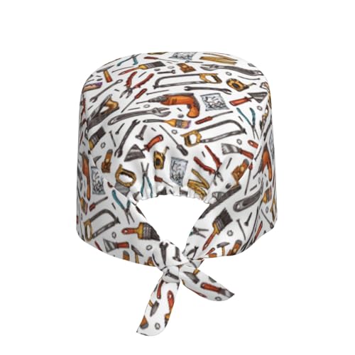 Image of Working Cap Scrub Cap with Sweatband Adjustable Unisex Women Tie Back Hat Nurse Surgical Caps