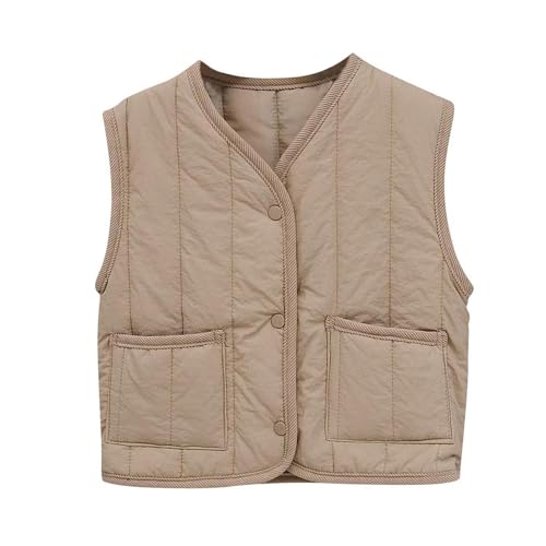 Toddler Girls Boys Warm Puffer Vest Coat Button Down Sleeveless Waistcoat Kids Down Jacket with Pockets 1-8 Years