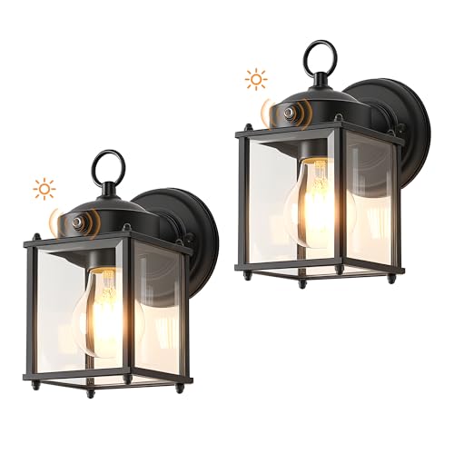 Kainozoic Dawn to Dusk Sensor Outdoor Wall Light Fixtures Waterproof Black Exterior Lighting Fixture Anti-Rust Outdoor Wall Lantern for Porch Patio Front Door Garage House -2 Pack