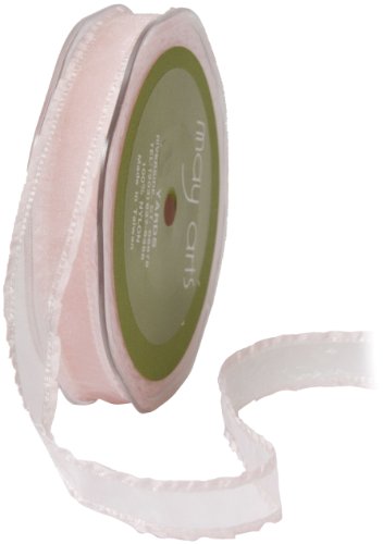 May Arts 5/8-Inch Wide Ribbon, Pink Sheer with Ruffle Edge