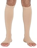ChinFun Open Toe Toeless Compression Pressure Sleeve Socks 20-30mmHG Leg Support Graduated Shin Splints Circulation Recovery Varicose Veins Pain Relief Sports Gear Men Women Nude Skin Color Size L