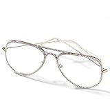 Moca Jewelry Hip Hop Glasses Simulated Diamond Iced Out Rhinestone Crystal Metal Frame Retro Glasses for Men Women (Silver)
