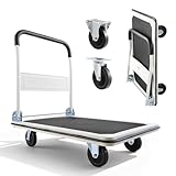 VEVOR Plattformwagen Klappbar 300 kg, Transportwagen mit Lenkrolle, Handwagen Ladefläche mit Anti-Rutsch-Beschichtung, Transporthilfe für Einfache Aufbewahrung, 900x610x870 mm Rollwagen