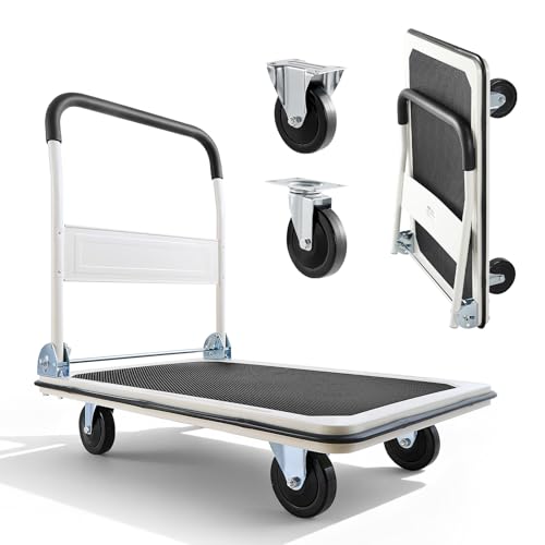 VEVOR Carro Plataforma Plegable 900 x 610 mm, Carretilla de Transporte Carga de 299,37 kg, Carrito Portaequipajes con Plataforma con Ruedas de PVC de 123 mm, para Tareas Domésticas, Almacén, Mudanza