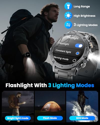 Image of Military Smart Watches for Men (Answer /Make Calls), Smart Watch with 1000mAh Battery, Heart Rate /Sleep Monitor 100+ Sport Modes 1.7″ Fitness Watch for Android /iPhone, 2 Bands (Silver)