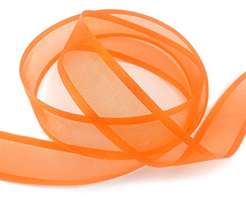 finemark 25 m x 25 mm Chiffon Ribbon with Orange Satin Edge (34) Sheer Sheer Chiffon Decorative Ribbon Shiny Wireless Organza - Image 2
