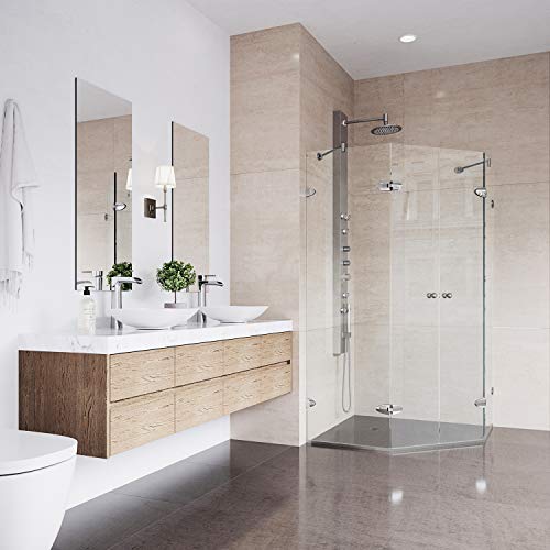 Vigo Vg6063Bncl47 45.63" -45.63" W -73.38" H Frameless Hinged Neo-Angle Shower Enclosure With Clear 0.38" Tempered Glass And Stainless Steel Hardware In Brushed Nickel Finish With Reversible Handle #TOP1
