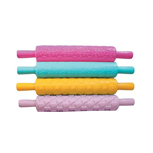 TOYMYTOY 4pcs Embossed Rolling Pins Textured Patterned Rolling Pins for Cake Decorating Fondant Pastry Icing Clay Dough