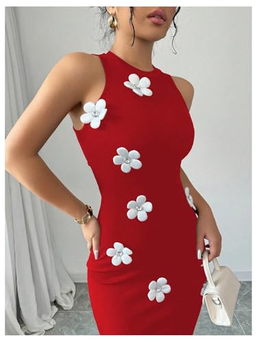 Image of GORGLITTER Women's Long Maxi Dresses 3D Floral Crewneck Sleeveless Knit Bodycon Wedding Guest Sun Dress 2025