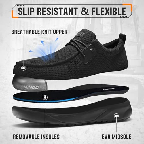 NINGO Steel Toe Shoes for Men, Women Work Shoes, Indestructible Slip on Safety Shoes, Comfortable Lightweight Steel Toe Sneakers Loafers, Oil & Slip Resistant Construction with EH Protection4