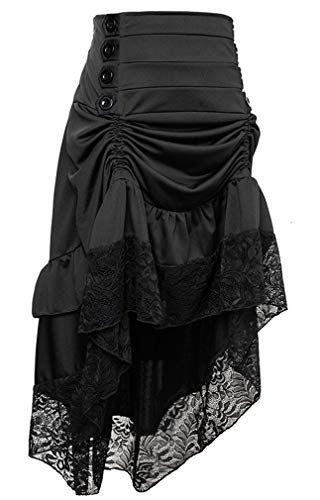 Charmian Women's Steampunk Victorian Gothic Lace Trim Ruffled High Low Skirt2