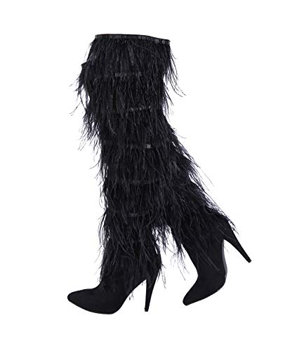 Stupmary Women Pointed Toe Sparkle Sequins Over the Knee Boots Winter Stiletto Heels Thigh High Bootie