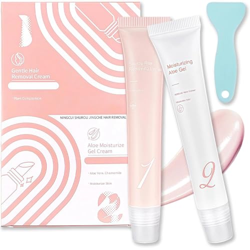 2PCS Moisturizing Hair Removal Cream, Facial Hair Remover Cream for Women – Non-stimulating Lip & Face Depilatory Kit, Gentle Soothing Formula for Delicate Skin