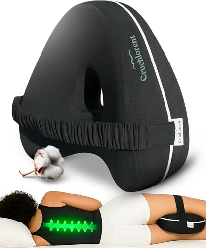 Cruchlorent Black Heart - Cuscino Per Gambe e Ginocchia Per Dormire Sul Fianco - 100% Puro Cotone - Ortopedico - Supporto Fino a 95 Kg - Combatte i Dolori Lombari, alle Anche e Ginocchia.