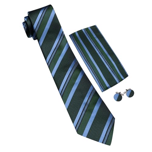 Image of Barry.Wang Mens Tie Set Plaid Check Neckties Formal Business Wedding Luxury Pocket Square Cufflinks