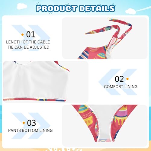 Easter Eggs Pattern Holidays Girl 2 Piecing Kids Bikini Set Scoop Neck Swimsuits Swimwear Adjustable Strap4