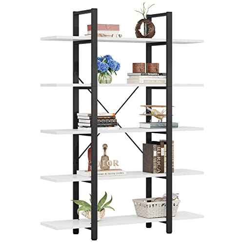 Tribesigns HOGA1014- 5-Tier Bookshelf, Vintage Industrial Style Bookcase 72 H X 12 W X 47L Inches, White thumb #8
