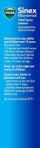 Vicks Nasal Spray, Sinex Micromist Decongestant Nose Spray For Blocked Nose With Oxymetazoline, Unblocks The Nose Fast, Blocked Nose Relief, Cold Virus Blocker, Menthol Aroma, 15 ml