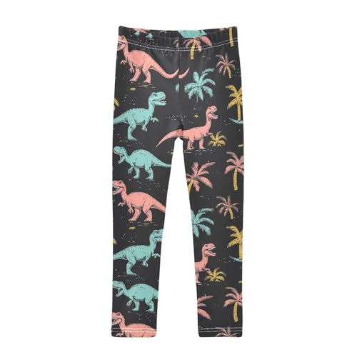 Wusikd Dinosaurs Poses Girls' Leggings Toddler Doodles Colors Kids Yoga Pants Dance Active Tights 4T