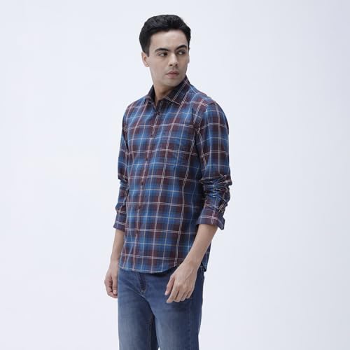 Image of BASICS 100% Cotton Checked Shirt for Men | Slim Fit | Everyday Smart Casual Wear | Full Sleeve