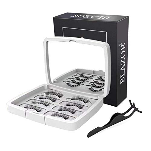 Preisvergleich Produktbild Magnetische Wimpern, 3D Künstliche Wimpern, Wiederverwendbare Magnetische Wimpern 3D Magnet Wimpern mit Drei Magneten+ Hilfspinzette + Spiegel-Make-up-Box