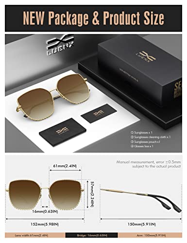 Image of LUENX Square Sunglasses for Women Oversized-Trendy Polygon Flat Three dimensional Rhombic Loop Wire Frame PC Lens, Gold Frame /Gradient Brown Lens,