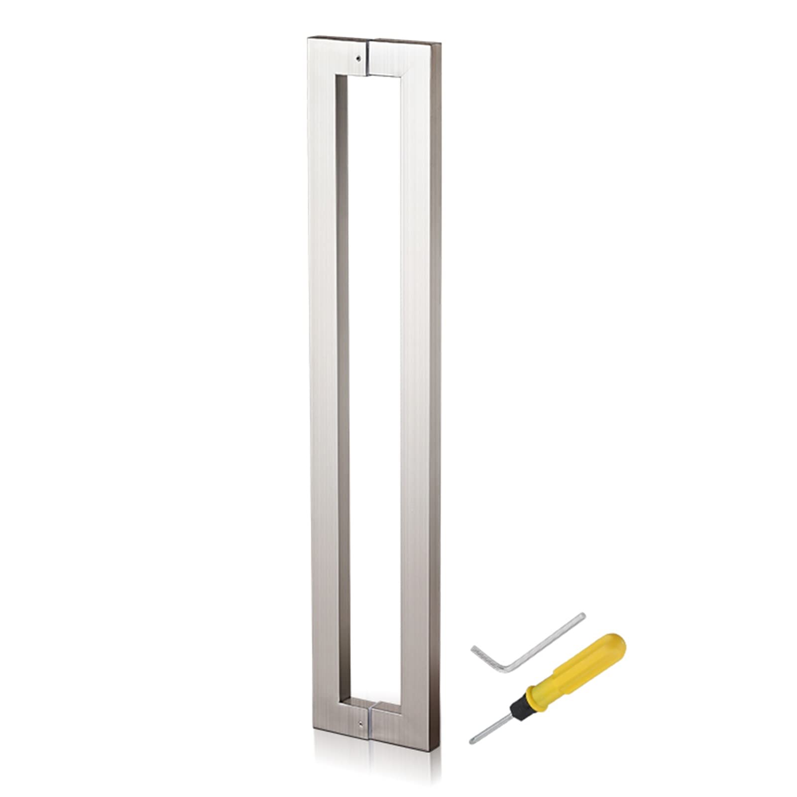 CWCQGH Barn Bathroom Entry Two-Sided Door Push Bar,Door Pull Stainless Steel Pulls Door Handles Set, 17inch/24inch/32inch/40inch/47inch/59inch Gates Handle,Silver-100cm/40inch