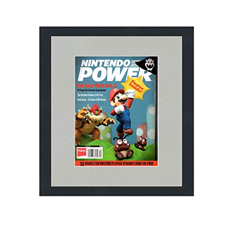 Nintendo Power Magazine Solid Wood Picture Frame - Complete with Acrylic, Backing, and Grey Mat - Display Magazines Sized 8