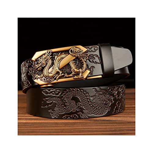 Herren-Gürtel - Männer Gürtel Drache Automatische Schnalle Gürtel Lederriemen Casual Buises Für Jeans Persönlichkeit Doppelte Drachen Spielen Perlen Schnitzerei Handwerk Gürtel, Schwarz, 11 Cover