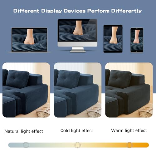 Image of 116.1 inch Modular Sectional Boneless Sofa with 5-Seater, V-Shaped Corner Deep Seat Sofa for Living Room, Big Comfy Cloud Couch with 2 Movable Ottomans, Corduroy Fabric, No Assembly, Blue