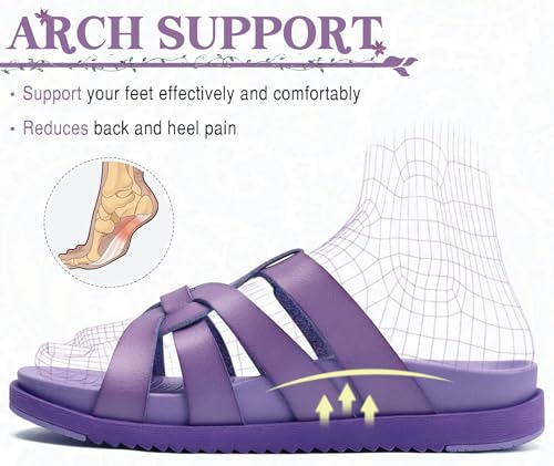 KuaiLu Gladiator Sandals for Women with Comfortable Arch Support Summer Beach Walking Fisherman Slides Boho Outfits Slip on Cushion Shoes Indoor Outdoor