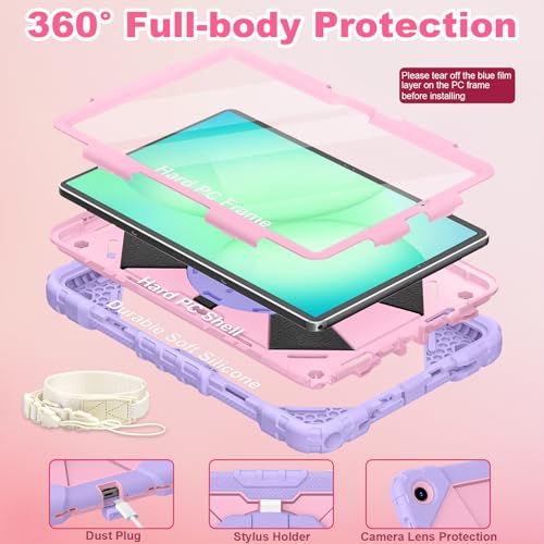 Image of WESOROL Case for Samsung Galaxy Tab A11 Plus Galaxy Tab A9 Plus 11 Inch,Shockproof Cover for Samsung Tablet A11+ /A9+ Case with Screen Protector 360 Rotating Stand Pencil Holder,Purple Rose