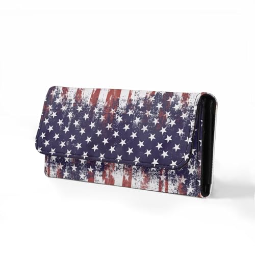 Image of AFPANQZ Womens Wallets, Leather Trifold Multi Card Holder Slots Wallet, American Stripe Elegant Clutch Phone Holder Zip Inner Pocket Multi-Cards Slots Large Travel Wallet