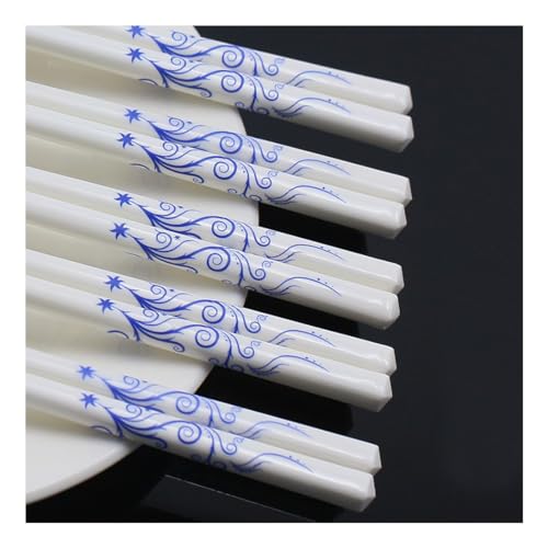 Baguettes en Porcelaine Bleue et Blanche 5 Paires de Baguettes en Céramique de Se Japonais Passent au Lave-Vaisselle Coffret Cadeau de Baguettes de Style Classique Réutilisables avec Boîte Q