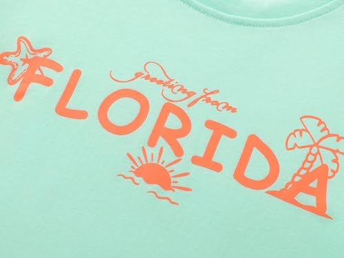 Image of Dvenki Girls Graphics Crop Short Sleeve Crewneck Tee Size 6-18 | soft cotton blend fabric, cropped short hem, fun graphic print, casual summer tops for school and vacation