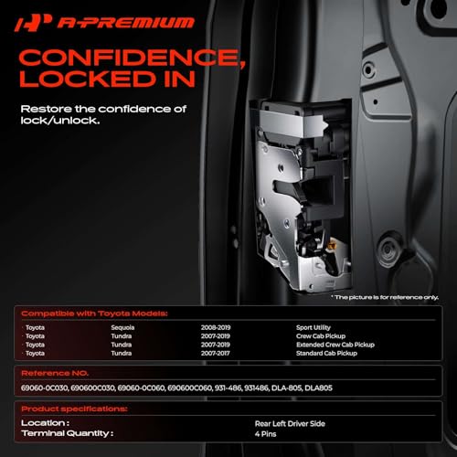 Image of A-Premium Rear Left Driver Side Door Lock Actuator Compatible with Toyota Tundra 2007-2019, Sequoia 2008-2019