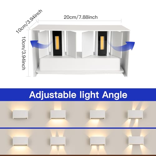 25W Led Applique Da Parete Esterno/Interno Con Sensore Di Movimento E Crepuscolare 4000K Luci Naturale IP65 Impermeabile Moderno Alluminio Lampada Da Esterno Angolo Di Luce Regolabile Bianco - 5
