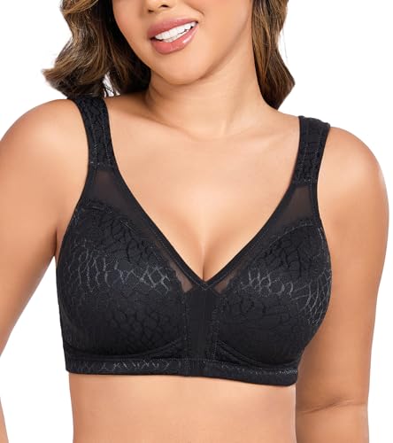 Curyon Baumwolle Klassisch BH Damen Ohne Bügel Große Brüste Starker Halt Große Größen [Cup B-F] 4 Haken und Öse Ungepolsterte Soft Elastizität Bügelloser BHS für Tägliche Sport Hause Grau 105E