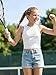 Poroka Girls Tank Tops Kids Athletic Sleeveless Crew Neck Ribbed Knit Casual Workout Crop Tops 5-14Y White
