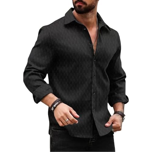 DEELMO Men's Regular Fit Button Down Dress Shirts Textured Long S...