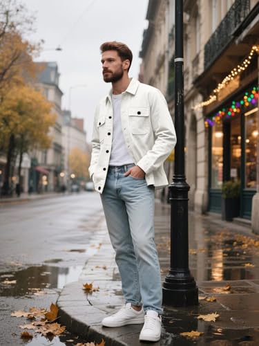 Image of SANGTREE Men's Trucker Jacket Lightweight Jacket Cotton Casual Outerwear With Pockets